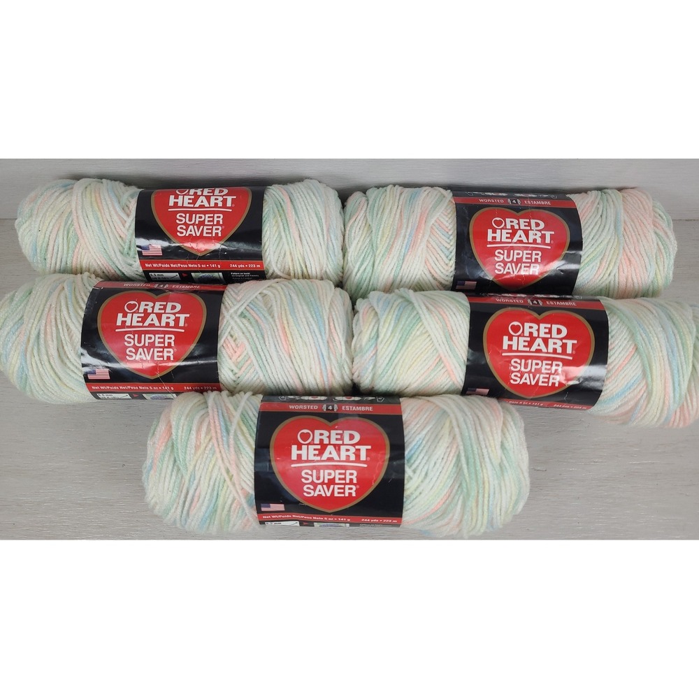 Red Heart Super Saver Yarn Baby Print 5 Skeins Worsted 4 Pastel E300 0345 1220yd